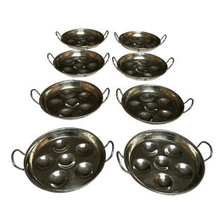 Mid 20th Century Set of Vintage Stainless Steel Escargot Plates - Set of 8 For Sale