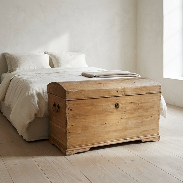Oversized, beautiful natural pine domed chest from Germany, circa 19th century. This chest considered "6-plank"...