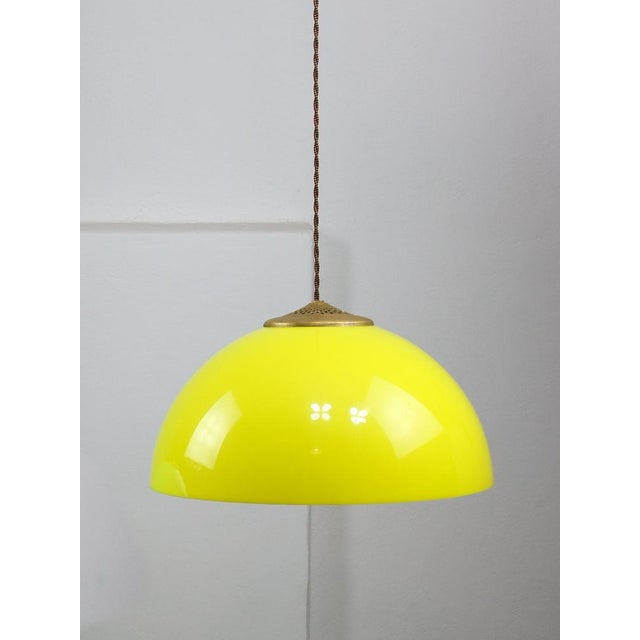 Vintage Italian Brass and Yellow Acrylic Glass Pendant Lamp For Sale - Image 14 of 14