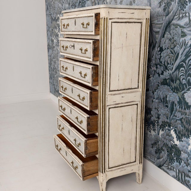 18th C. French Painted Tall Chest of Drawers With Original Marble Top For Sale - Image 16 of 16