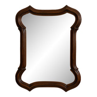20th Century France Rich Walnut Brown Carved Wood Scalloped Mirror For Sale