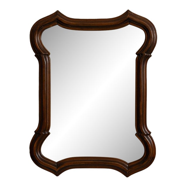 20th Century France Rich Walnut Brown Carved Wood Scalloped Mirror For Sale