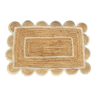 Off White Scalloped Jute Doormat For Sale