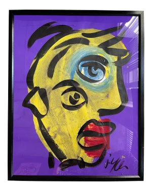 Contemporary Abstract Face Portrait Painting by Peter Keil, Framed