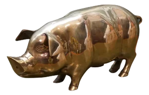 Antique Brass Piggy Bank, 1920s