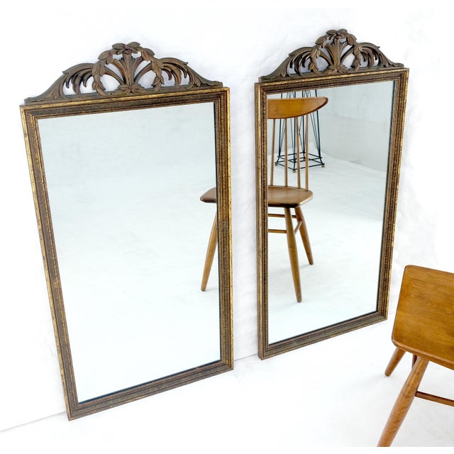 French Provincial Pair of c1940s 23x44 Rectangle Mirrors With French Baroque Bay Leaf Decorations For Sale - Image 3 of 8