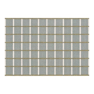 Handmade Cotton Vegetable Dyed Rug, Gray, White and Olive Green Windowpane Checked Dhurrie-6'x9' For Sale
