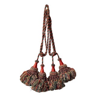 Vintage French Passementerie Tassel Drapery Tieback Orange and Green For Sale