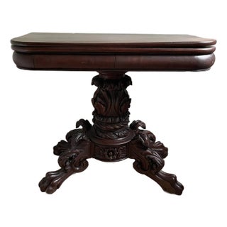 Hand Carved Late 19th C. Continental Rococo Revival Mahogany Flip‑Top Gueridon / Salon Table For Sale