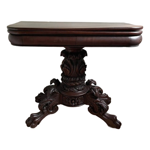 Hand Carved Late 19th C. Continental Rococo Revival Mahogany Flip‑Top Gueridon / Salon Table For Sale