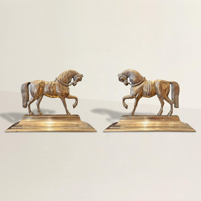 There is nothing decorative in the passive sense about this pair. These early 19th-century English Georgian brass horses...