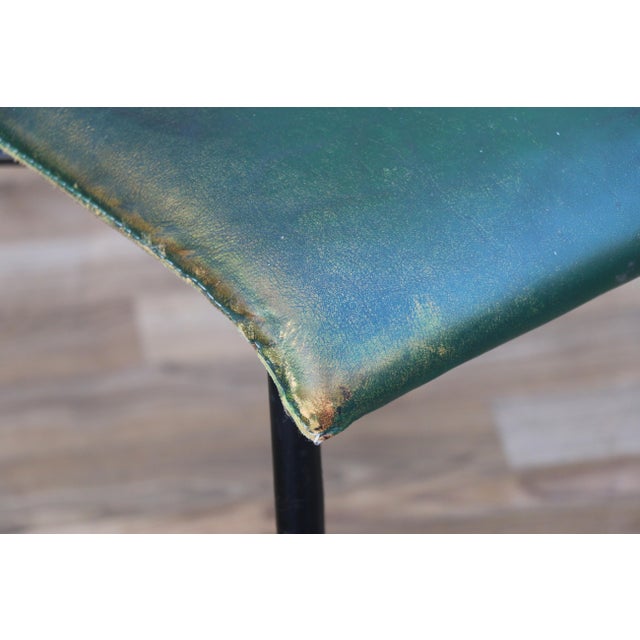 Green Pair of Jacques Adnet Distressed Green Leather & Black Metal Dining Chairs, France 1950s For Sale - Image 8 of 18
