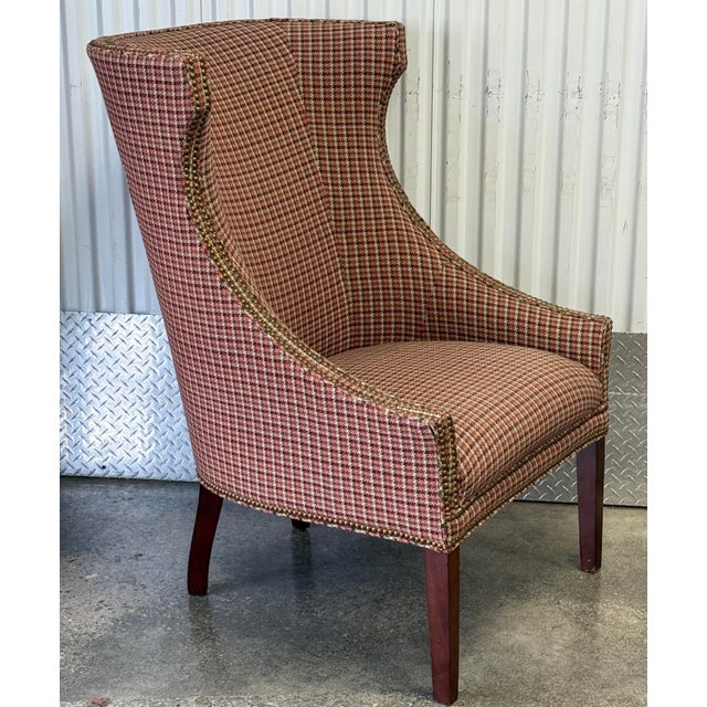 Modern Late 20th Century Houndstooth Upholstered Wingback Chair by Hickory White For Sale - Image 3 of 12