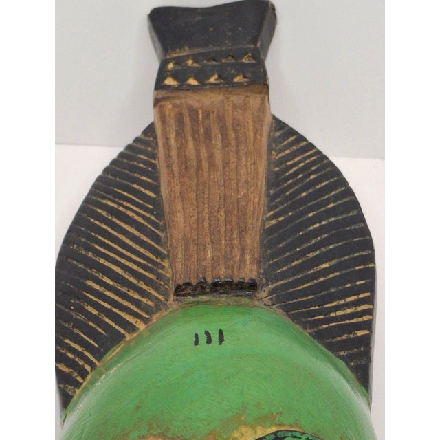 Authentic Baule Goli Kpan Ritual Mask Ivory Coast Hand Carved Wood 14.5" X 4.5" For Sale - Image 14 of 18