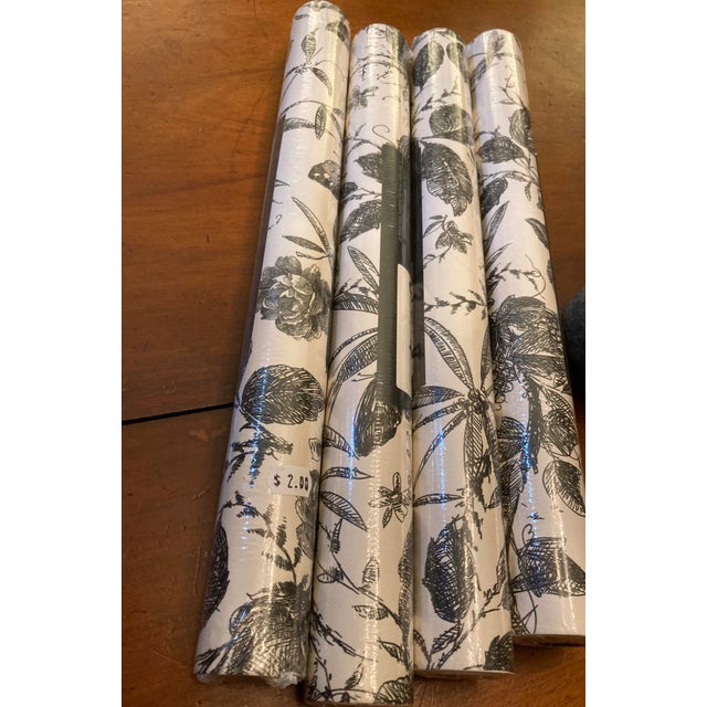 Black white graphic lush botanical romantic “sketch roses”mural wallpaper rolls (four)