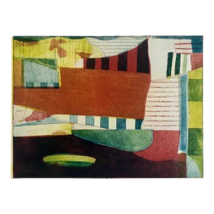 Pierre Obando, Abstract Modernist Colorful Bold Monoprint Monotype Painting Print Pierre Obando, 1997