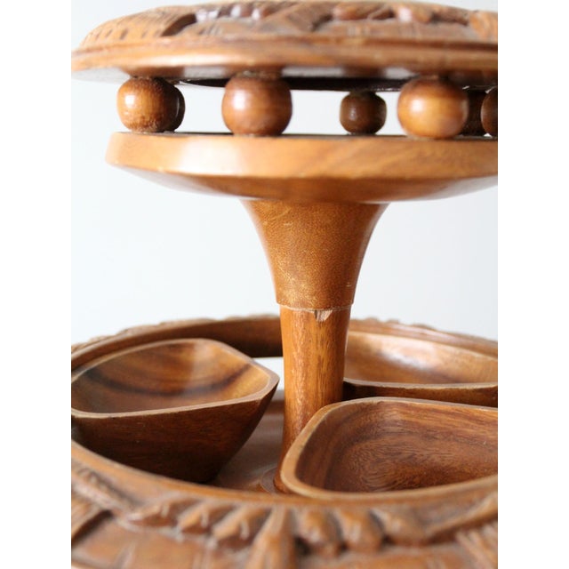 Vintage Mid-Century Carved Wood Tiered Lazy Susan With Pineapple Finial For Sale - Image 13 of 17