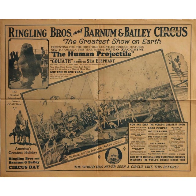 American 1929 American Circus Advertisement, Ringling Bros, Barnum Bailey Circus Courriers - The Human Projectile For Sale - Image 3 of 5