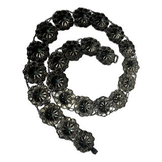 Vintage Sterling, Silver and Turquoise Belt For Sale