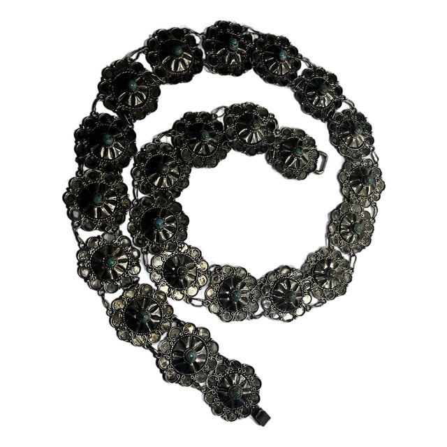 Vintage Sterling, Silver and Turquoise Belt For Sale