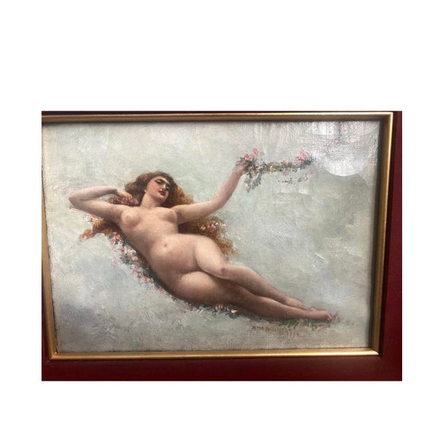 French Country 19th Century Antique Nude Painting Victorian Model Woman Laying Nude in Nature For Sale - Image 3 of 8
