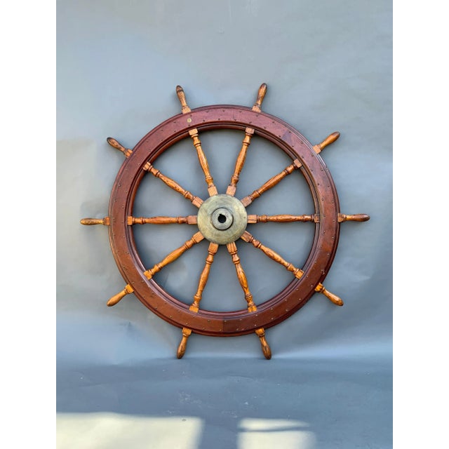 1920s Sixty-Seven Inch Antique Ships Wheel For Sale - Image 5 of 6