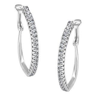 10KT White Gold 1 cttw Diamond Hoop Earrings, A Pair For Sale