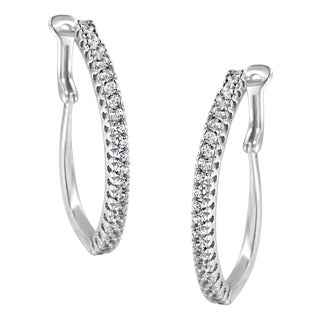10KT White Gold 1 cttw Diamond Hoop Earrings (I-J Clarity, I2-I3 Color) For Sale