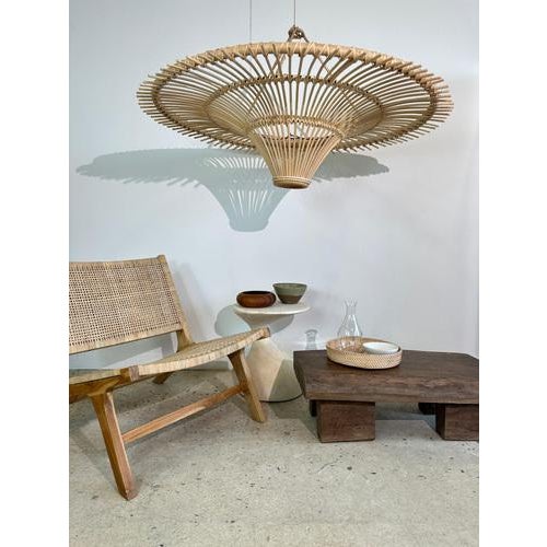 Wood Large Rattan Saucer Suspension with Iron Frame For Sale - Image 7 of 18