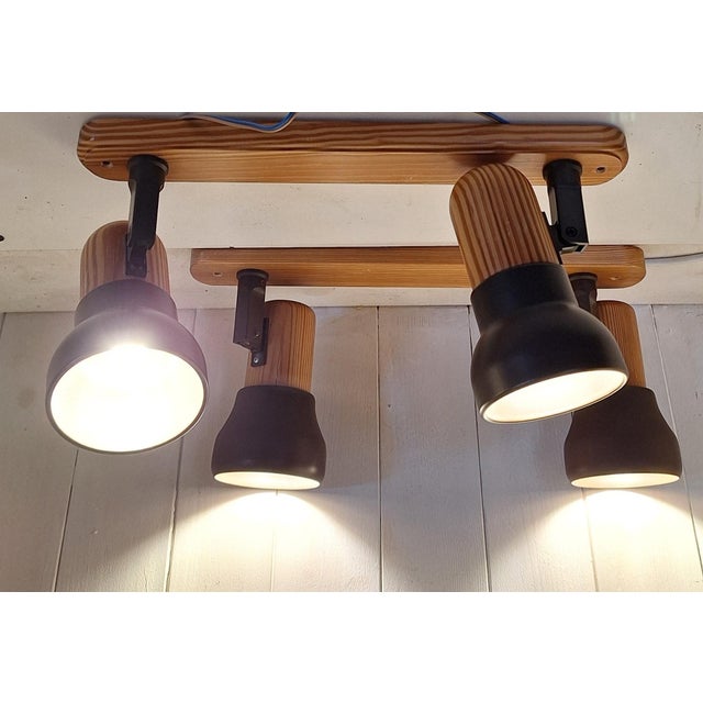 Vintage Spotlight Strips with Pine Wood and Brown Metal Reflector from Hustadt-Leuchten, 1980s, Set of 2 For Sale - Image 3 of 9