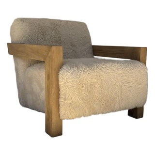 Modern Cream Faux Sheepskin Occasional Chair For Sale