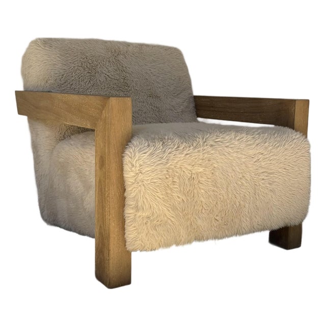 Modern Cream Faux Sheepskin Occasional Chair For Sale