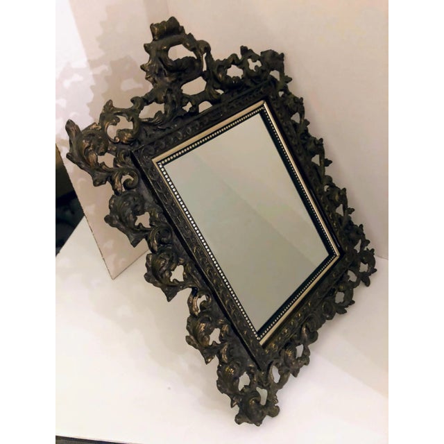 Victorian 1940s Old Victorian Cast Metal Table Mirror For Sale - Image 3 of 9