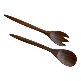 Vintage Wooden Utensils Fork & Spoon- 2 Pieces For Sale