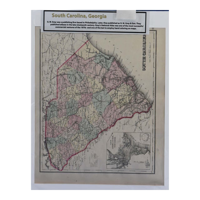 Antique 1870s g.w. Gray & Son Two-Sided Map: South Carolina / Georgia (16 X 19")" For Sale