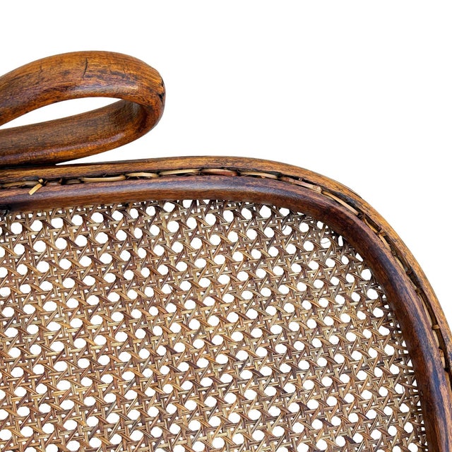 Brown Antique Vienna Secession Light Bent Oak & Caine Rocking Foot Stool Attributed to Thonet No.7001 For Sale - Image 8 of 8