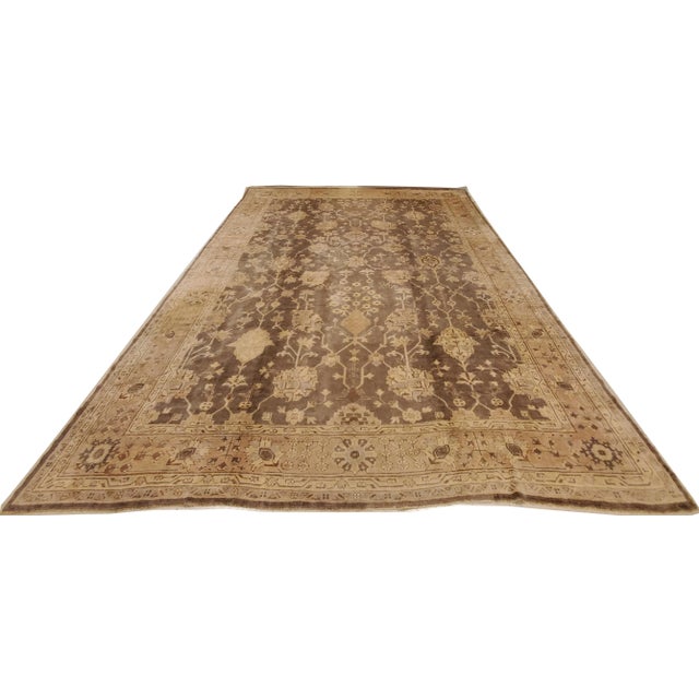 Antique Oushak Carpet, Oriental Rug, Handmade Grey, Muted Shrimp, Soft Creams For Sale - Image 4 of 13