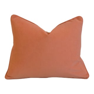 Persimmon Coral Velvet Feather/Down Pillow 24" X 18" For Sale