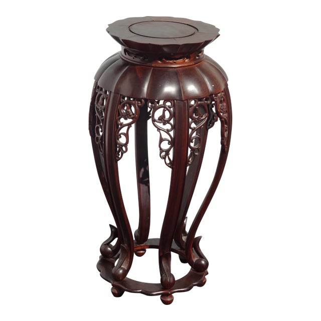 Vintage 20th Century Chinese Carved Rosewood Side Table Plant Stand For Sale