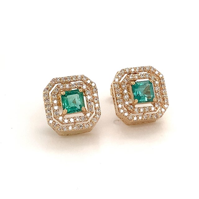 Natural Emerald Diamond Earrings 14k Gold 1.52 TCW Certified For Sale - Image 10 of 12