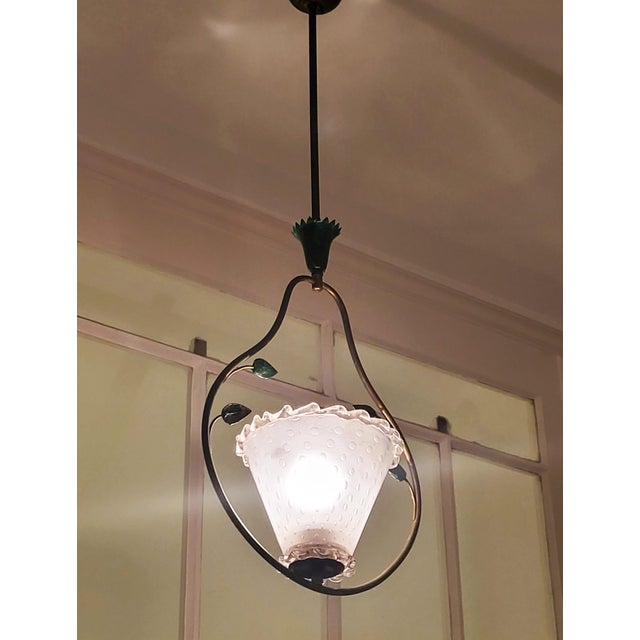 Mid-Century Murano Glass and Brass Pendant attributed to Barovier & Toso, 1950s For Sale - Image 4 of 18