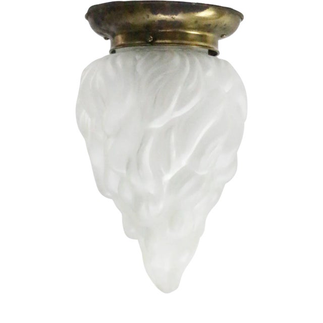 Art Deco Brass Frosted Glass Flush Mount Ceiling Lamp For Sale