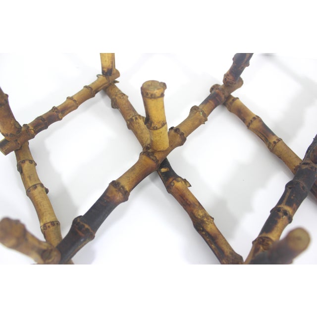 Vintage Burnt Bamboo Accordion Wall Rack Hooks French Coat Hook Victorian For Sale - Image 6 of 14