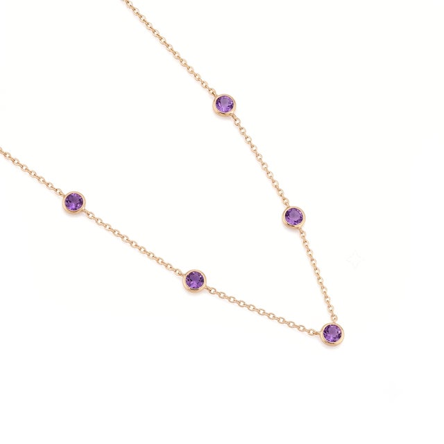Contemporary Delicate Amethyst Station Necklace 18k Gold Plated | Purple Gemstone Layering Choker | February Birthstone Necklace For Sale - Image 3 of 3