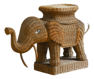 Elephant Side Table in Wicker attributed to Vivai del Sud, 1970s