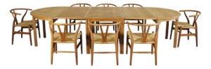 Dining Table and CH24 Chairs by Hans J. Wegner for Carl Hansen & Søn, Set of 9