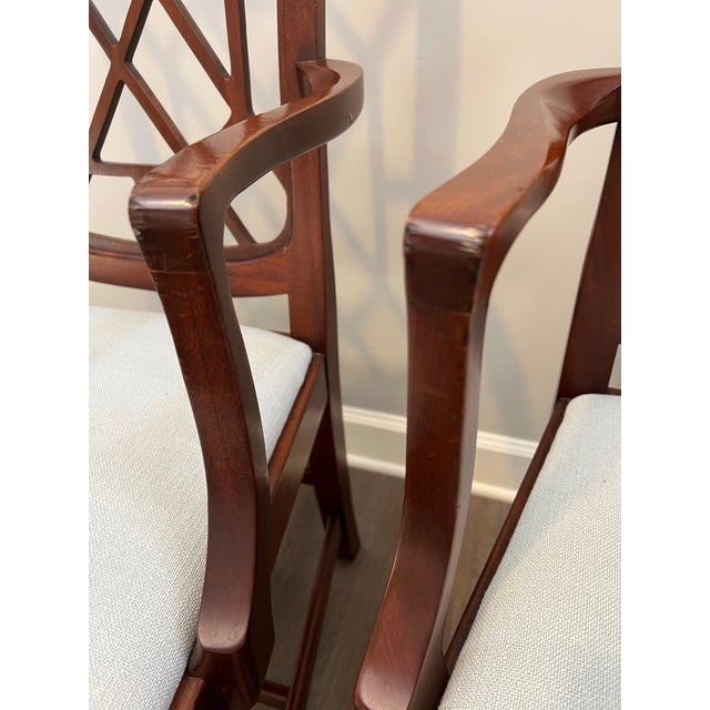Late 20th Century Chinese Chippendale Chinoiserie Fretwork Arm Chairs by Hickory Chair Furniture Company - a Pair For Sale - Image 10 of 12