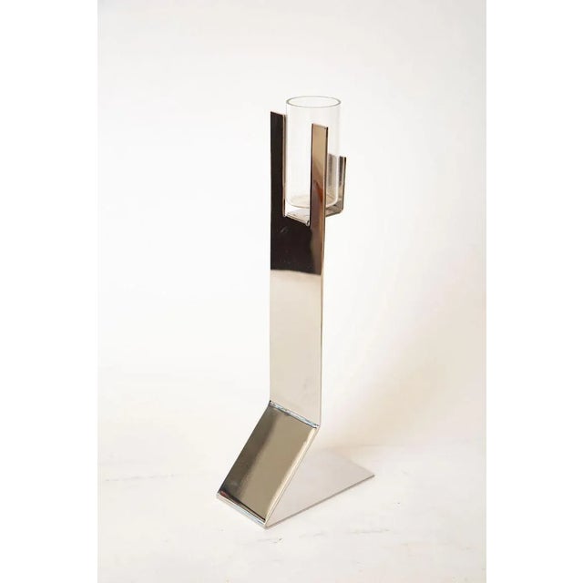 Vintage Signed Bruno Munari Silver-Plate and Glass Sculptural Vase Italian For Sale - Image 10 of 10