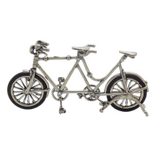 Large Vintage Italian Silver 800 Tandem Bicycle Figurine, 1970s For Sale