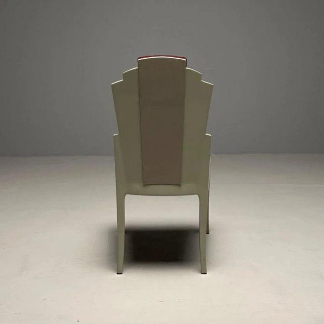 Vladimir Kagan Mid-Century Modern, Six Eva Dining Chairs, Lacquer, Maroon Fabric For Sale - Image 12 of 12